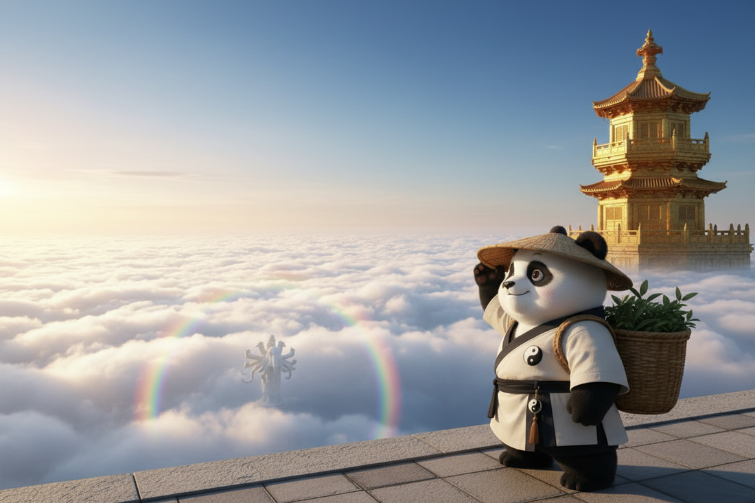Emei Mountain Golden Summit above the cloud sea at dawn, bronze hall of Samantabhadra gilded in high-altitude light, embodying the Buddhist wisdom of deep restorative sleep