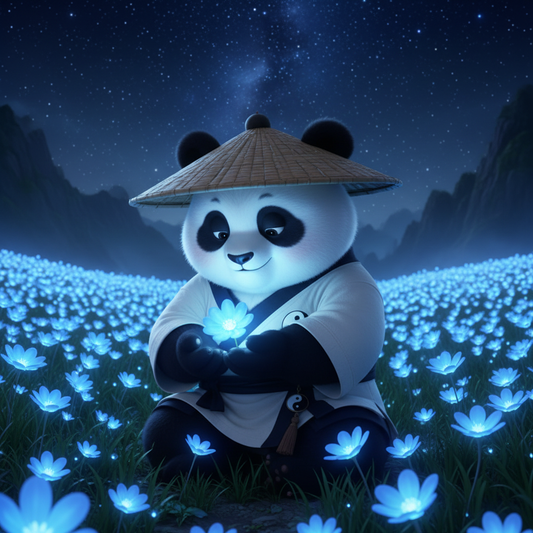 TaijiPanda AFENG in a calm evening bedtime ritual setting, embodying the Taiji Sleep approach to rebuilding natural sleep after sleeping pill dependency through TCM wisdom and mulberry silk