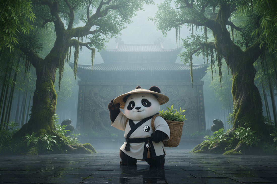 TaijiPanda AFENG meditating in the mist at Fayu Temple, Putuo Island — dharma rain, Water element, and the science of overnight sleep restoration